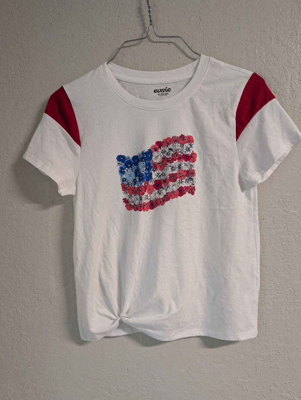 Floral American Flag Top XS Patriotic USA Boho Gathered Cropped Coquette America